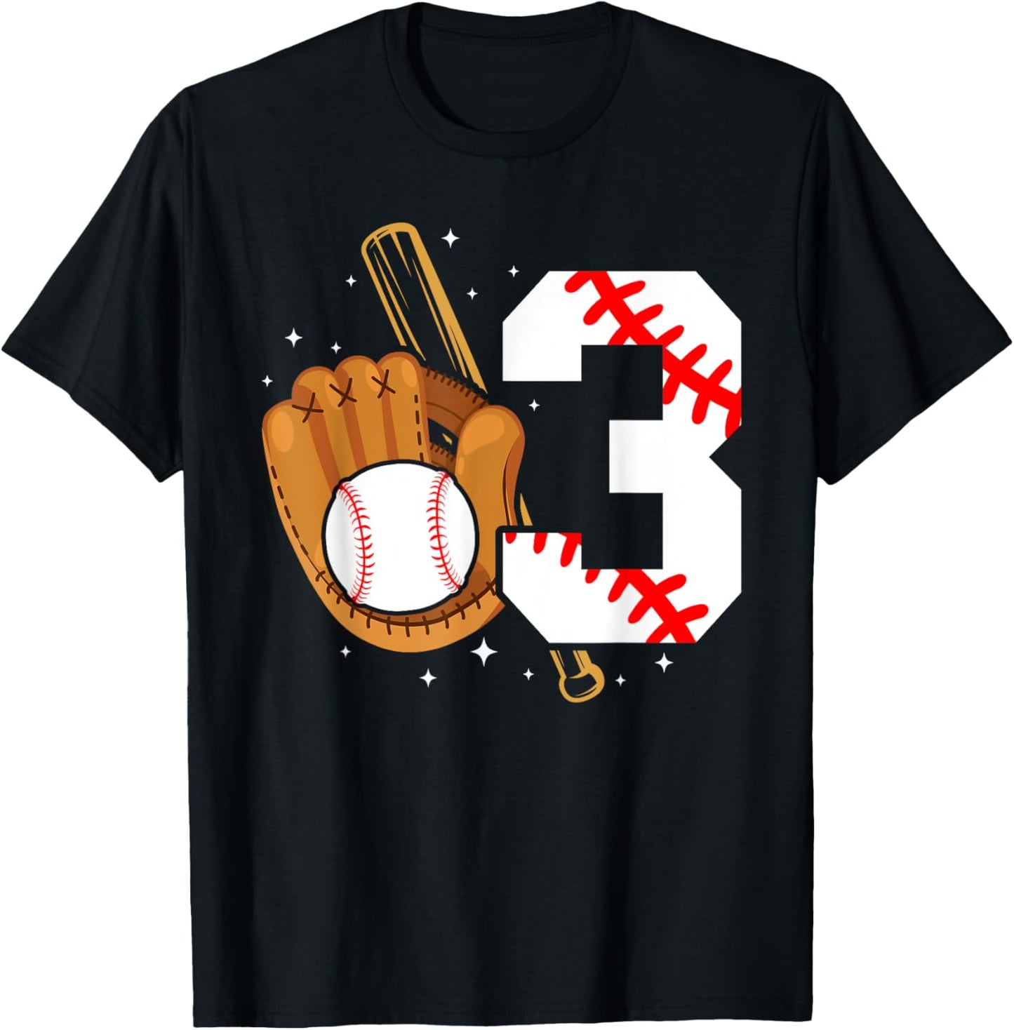 3rd Birthday Baseball Boy Three Year Old Baseball Player T-Shirt - T-Shirt | Black