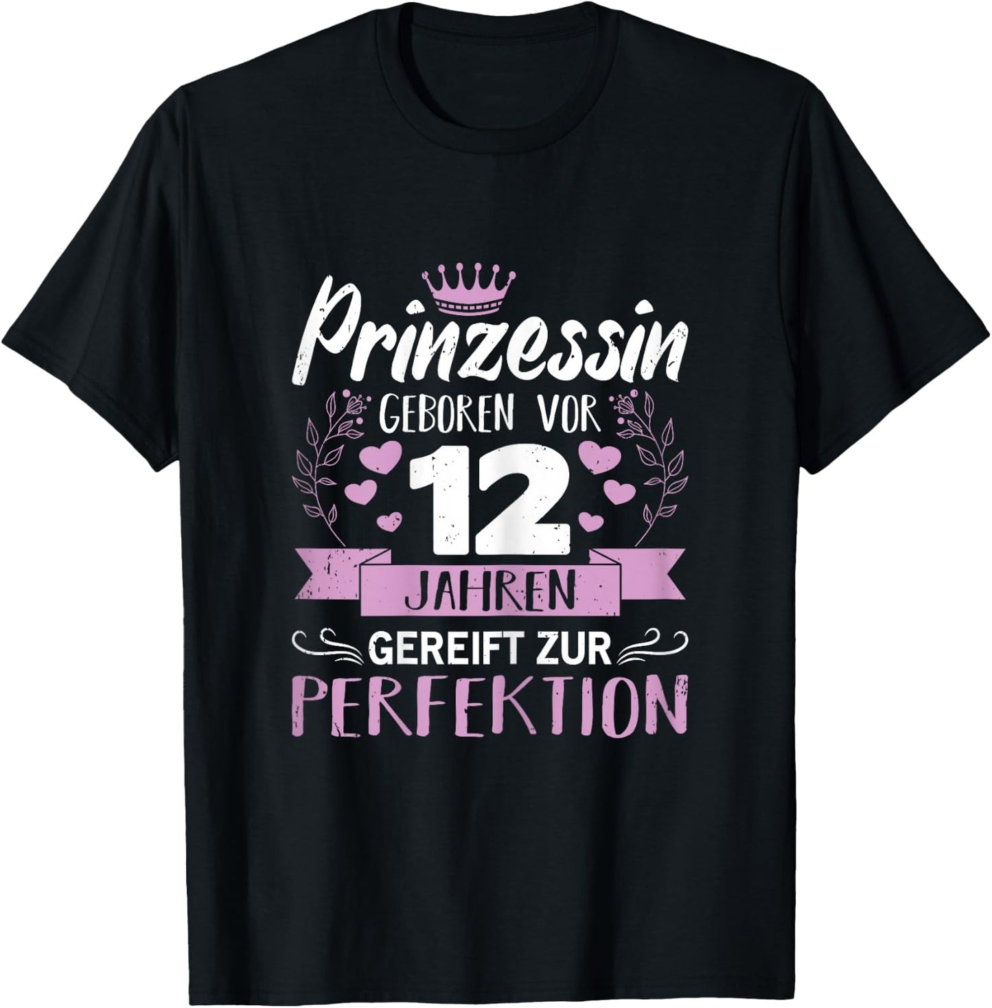 12th Birthday Girl Princess 12 Years Gift , black, s T-Shirt - T-Shirt | Black