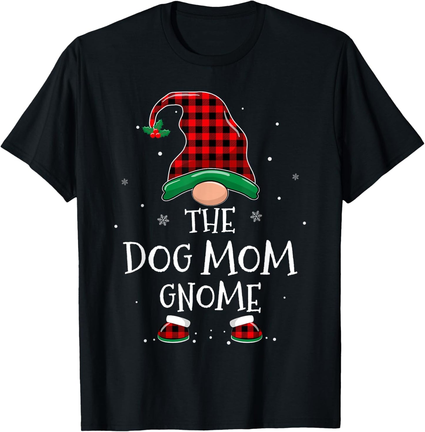 Dog Mom Gnome Xmas Family Matching Plaid Christmas Gnomes T-Shirt - T-Shirt | Black