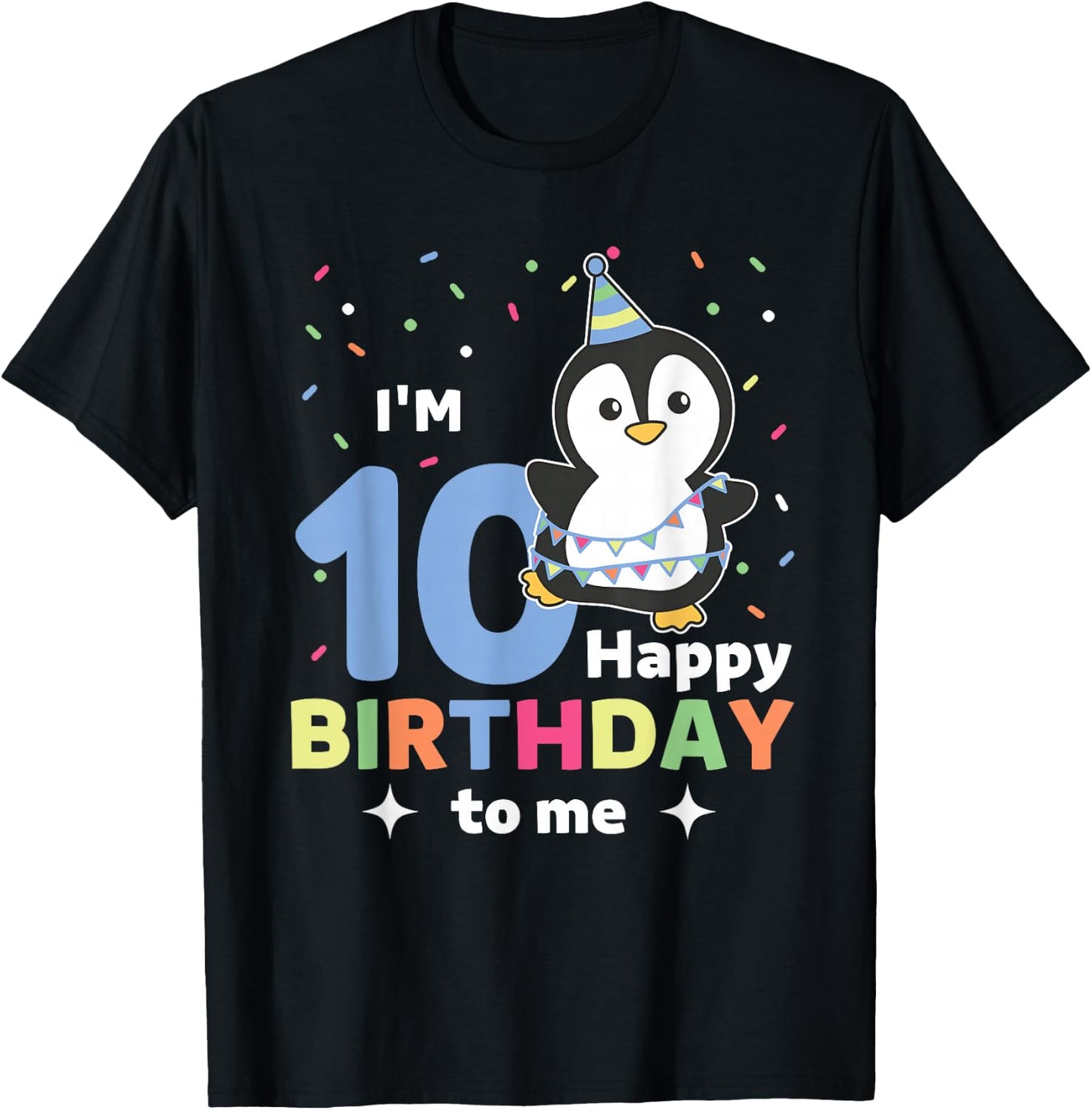 10th Birthday Penguin for Kids Ten Years Old Penguin T-Shirt - T-Shirt | Black