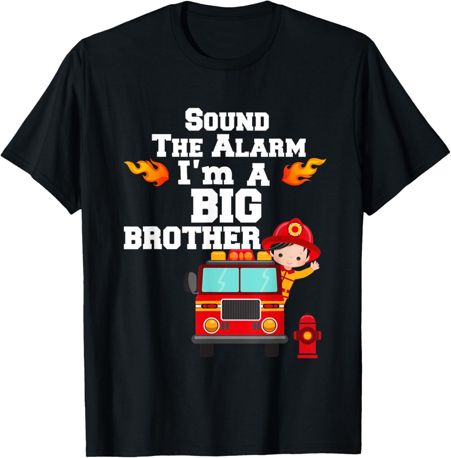 Boy's Sound The Alarm I'm A Big Brother Fire Truck T-Shirt - T-Shirt | Black