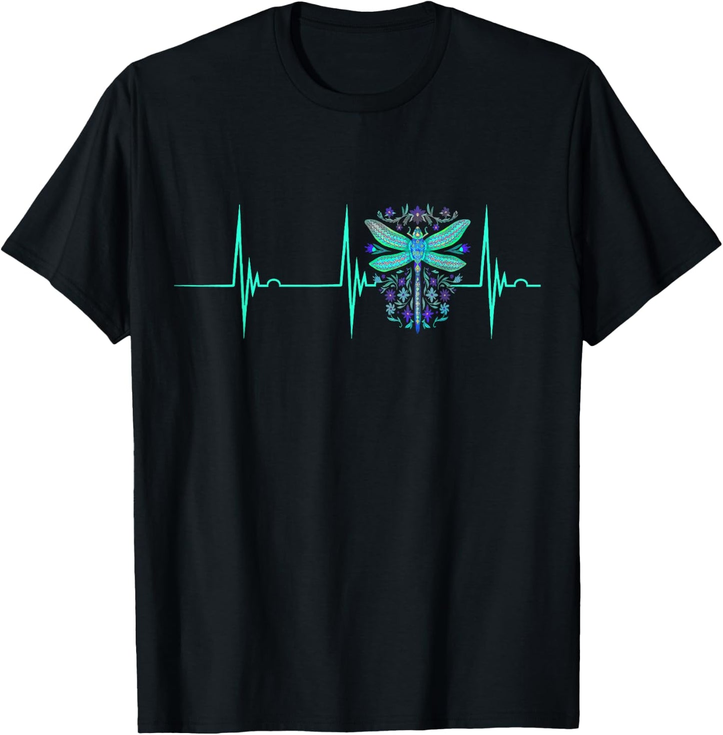 Dragonfly Dragonflies Nature Insect Heartbeat EKG Pulse T-Shirt - T-Shirt | Black