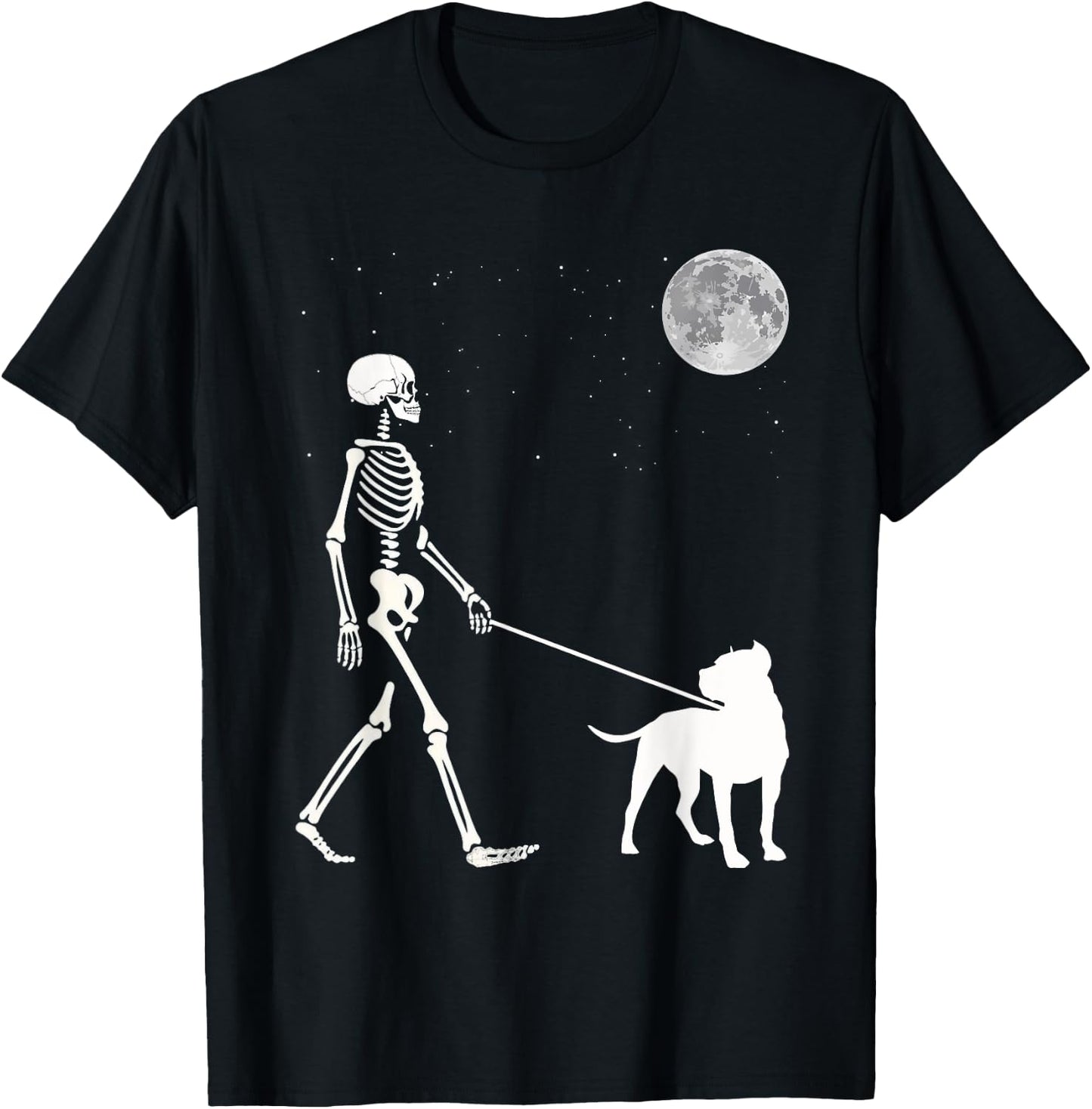 Fun Skeleton Walking Pitbull Dog Full Moon Women Kids T-Shirt - T-Shirt | Black