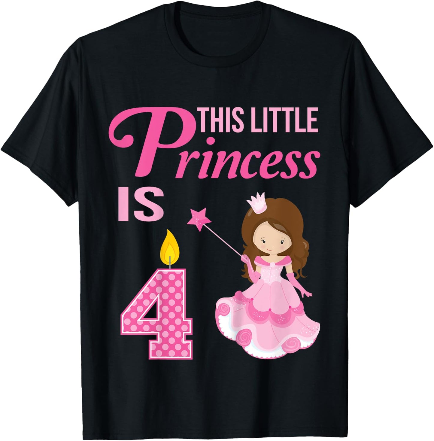 4th Birthday Girls Princess 4 Year Old Fairy Tale T-Shirt - T-Shirt | Black