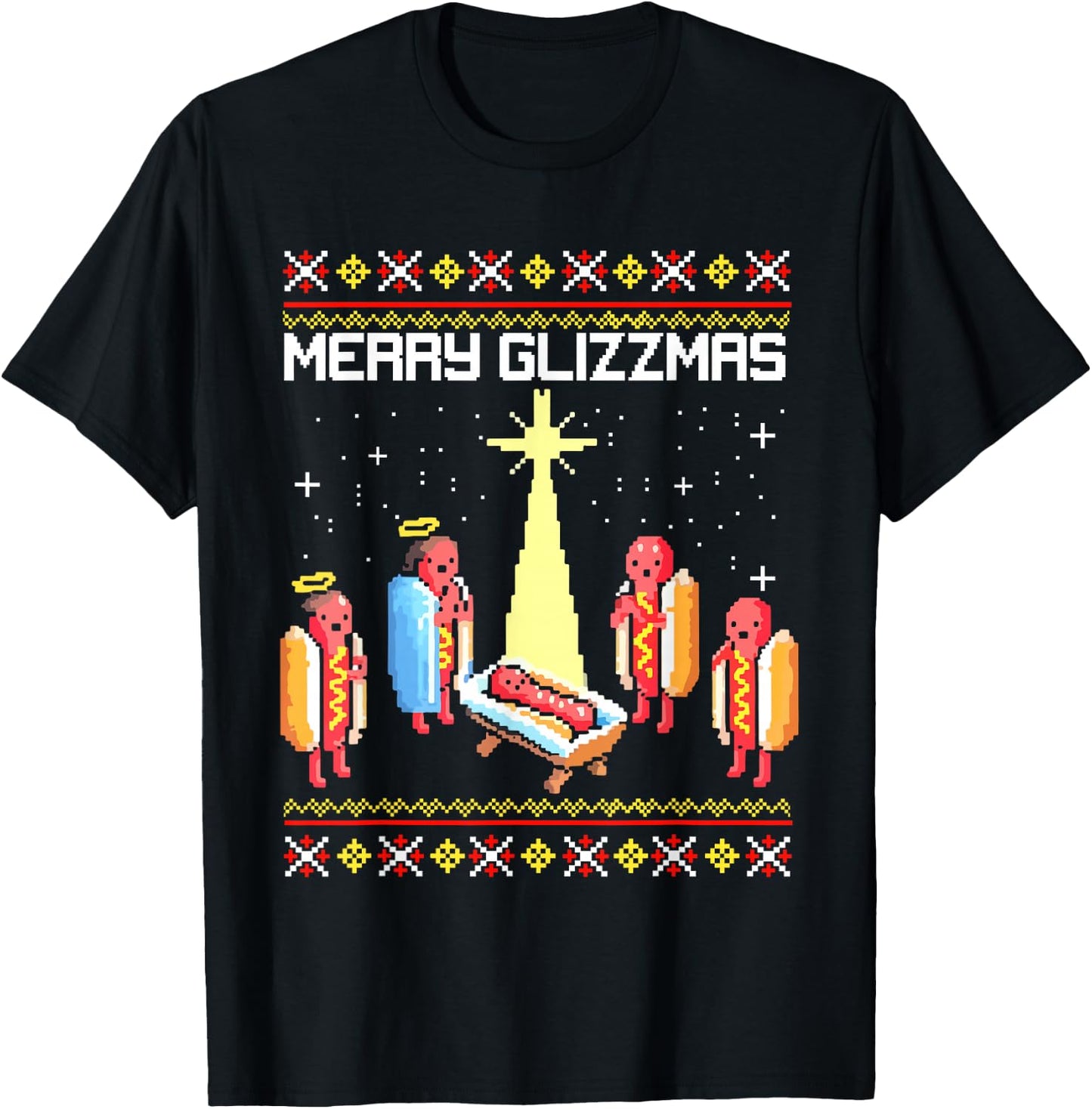 Merry Glizzmas Tacky Funny Merry Christmas Hotdogs T-Shirt - T-Shirt | Black