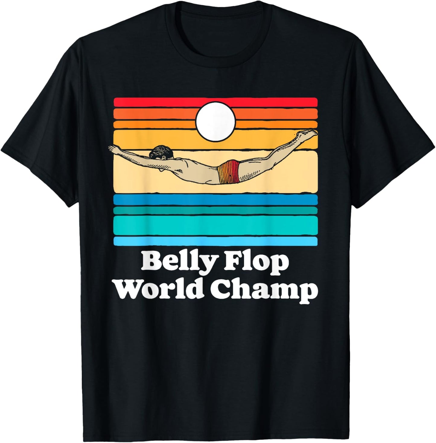 Belly Flop Champion Funny 80s Vintage Diving Swimmer Graphic T-Shirt - T-Shirt | Black