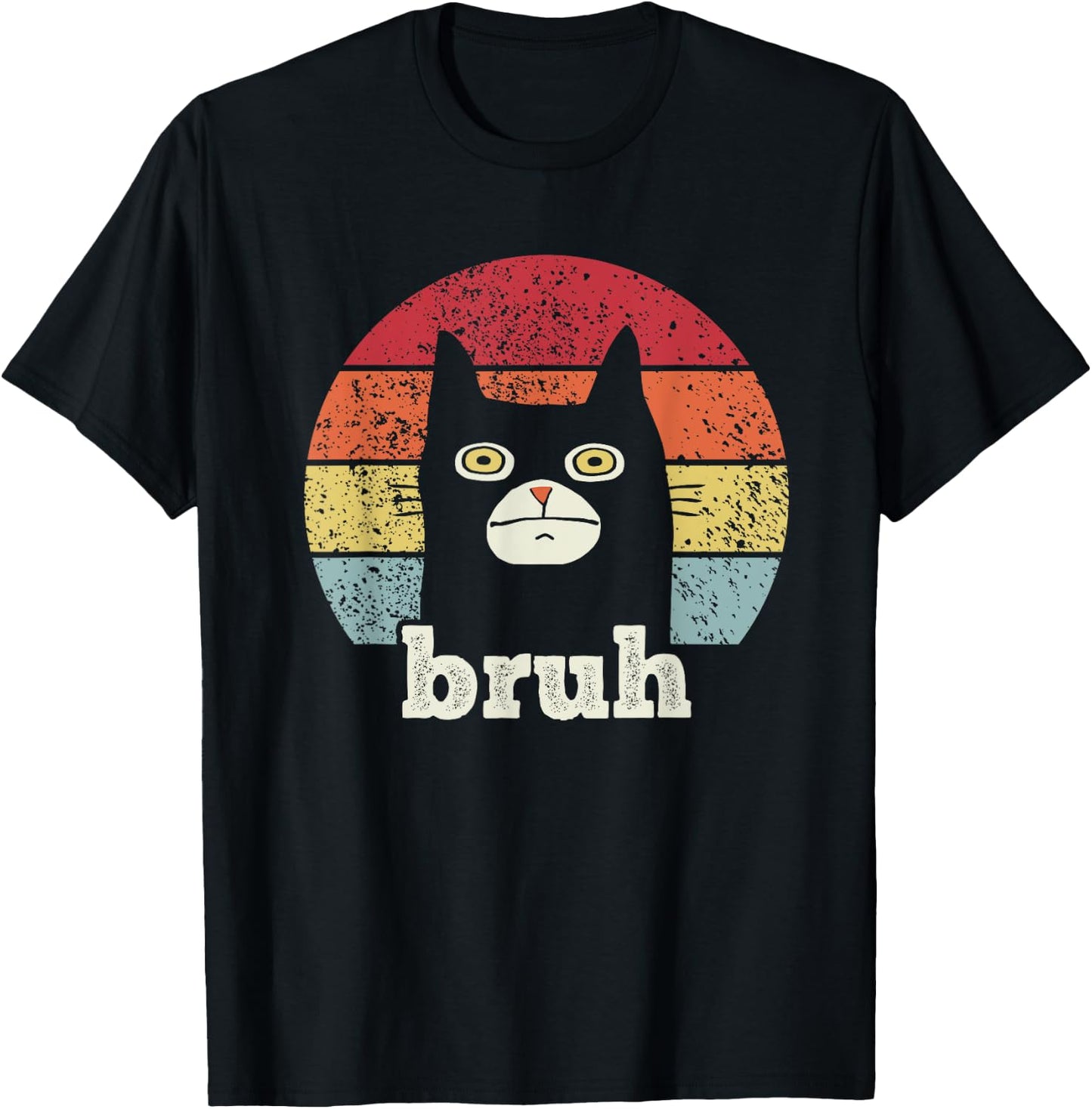 Funny Meme saying Bruh with Cat Greetings Teens Boys Men T-Shirt - T-Shirt | Black