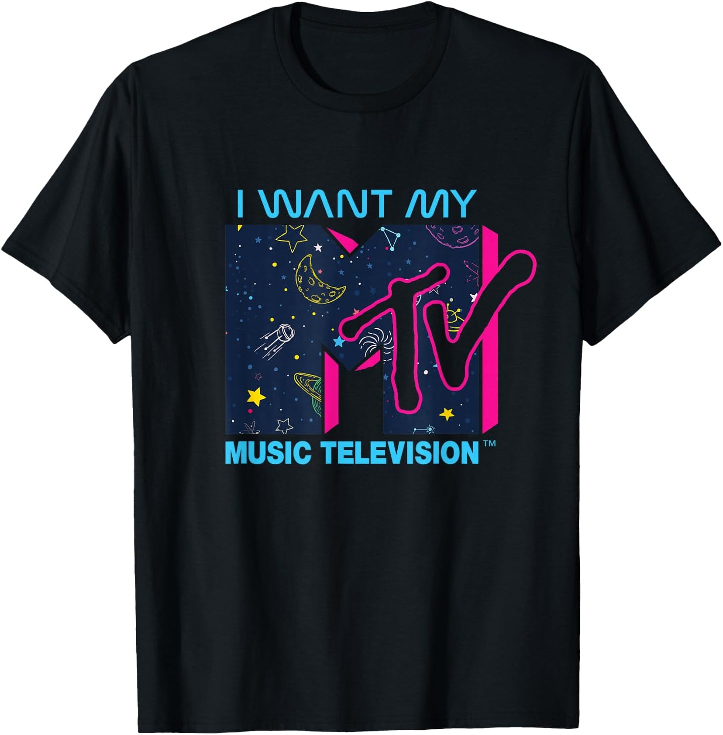 Mademark x MTV Official I want my MTV Logo in Space T-Shirt - T-Shirt | Black