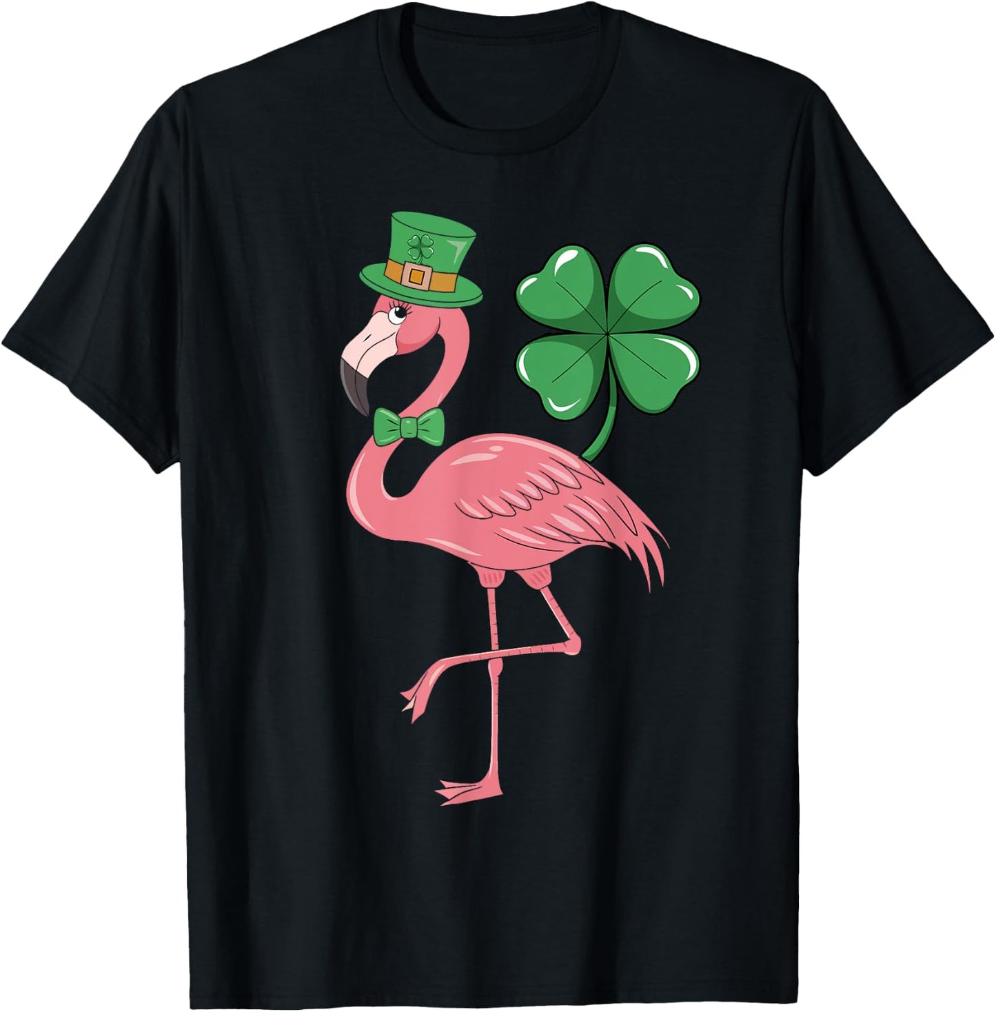 St. Patrick’s Day Flamingo Leprechaun Hat Shamrock Men Women T-Shirt - T-Shirt | Black