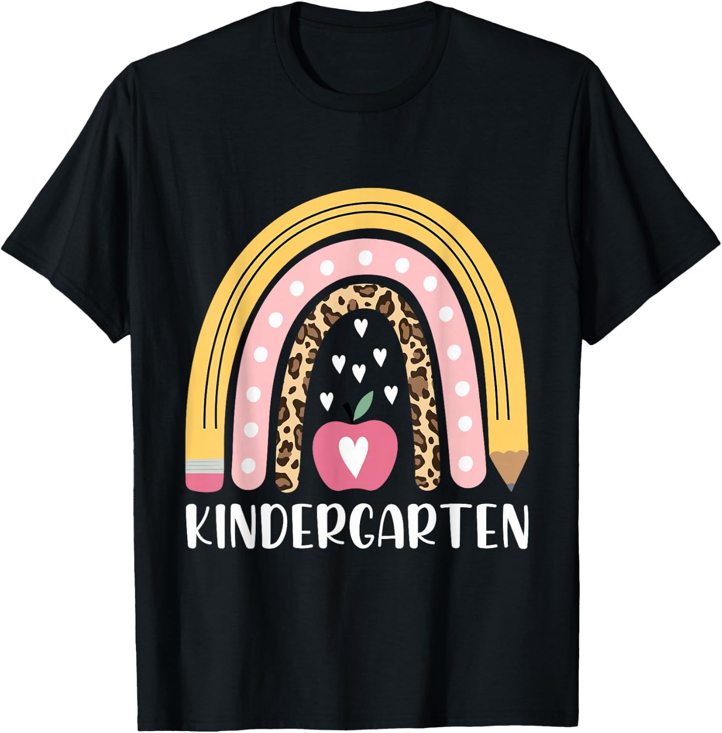 Kindergarten Teacher Leopard Rainbow Teacher Back to School T-Shirt - T-Shirt | Black