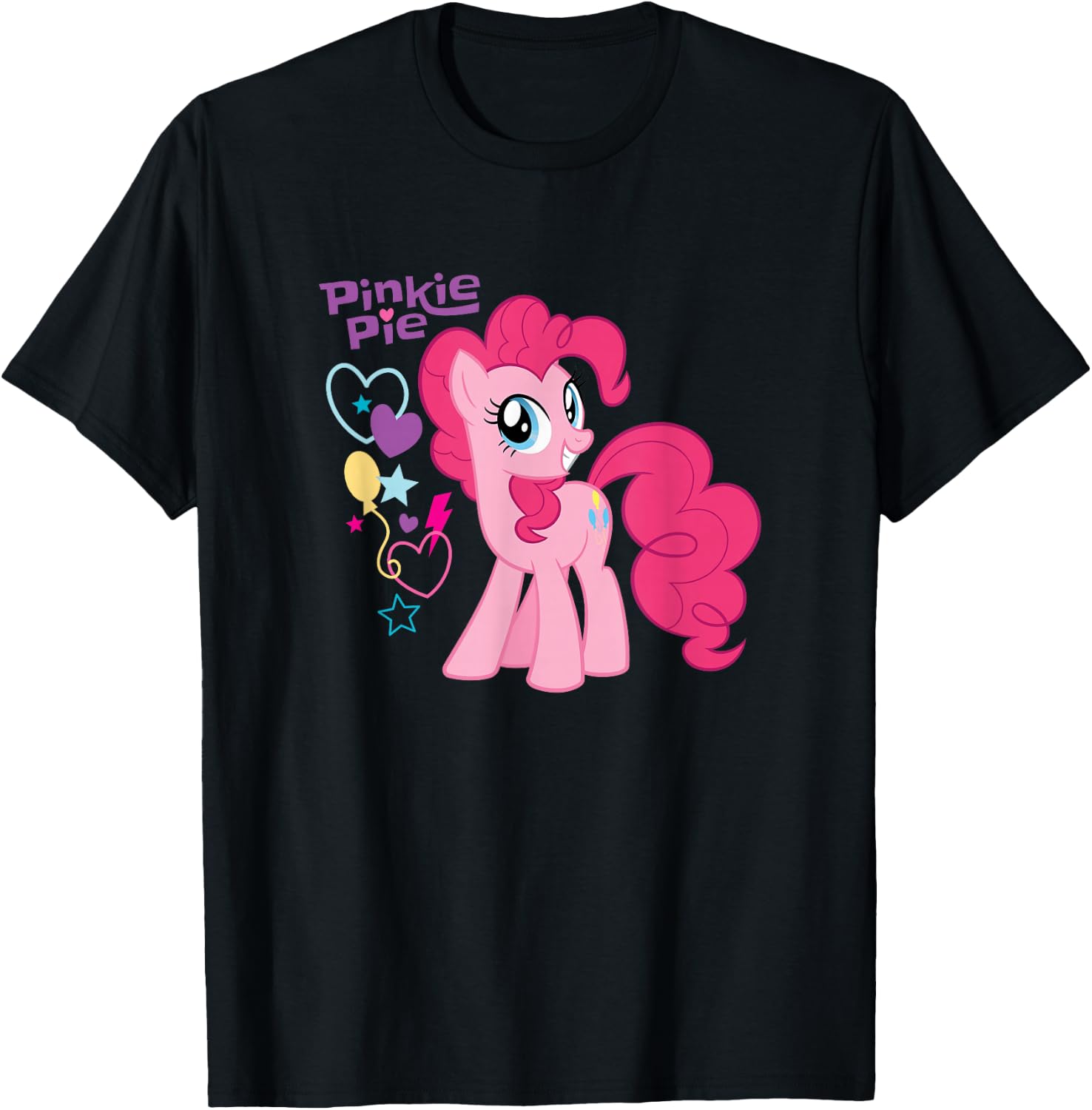 My Little Pony Pinkie Pie Hearts Stars Balloons T-Shirt - T-Shirt | Black