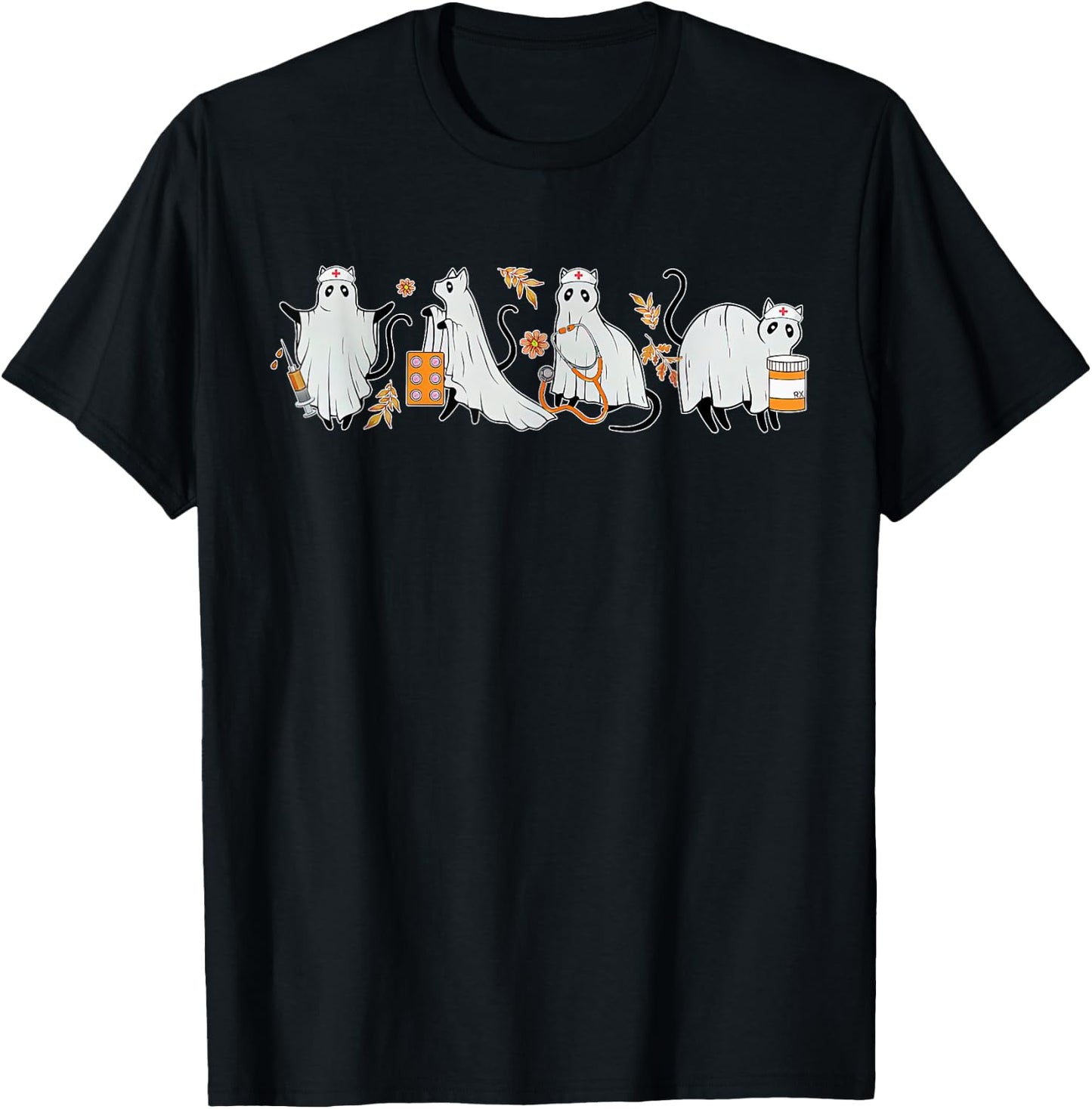 Ghost Cat Nurse ICU RN Pharmacy Tech Fall Halloween Costume T-Shirt - T-Shirt | Black
