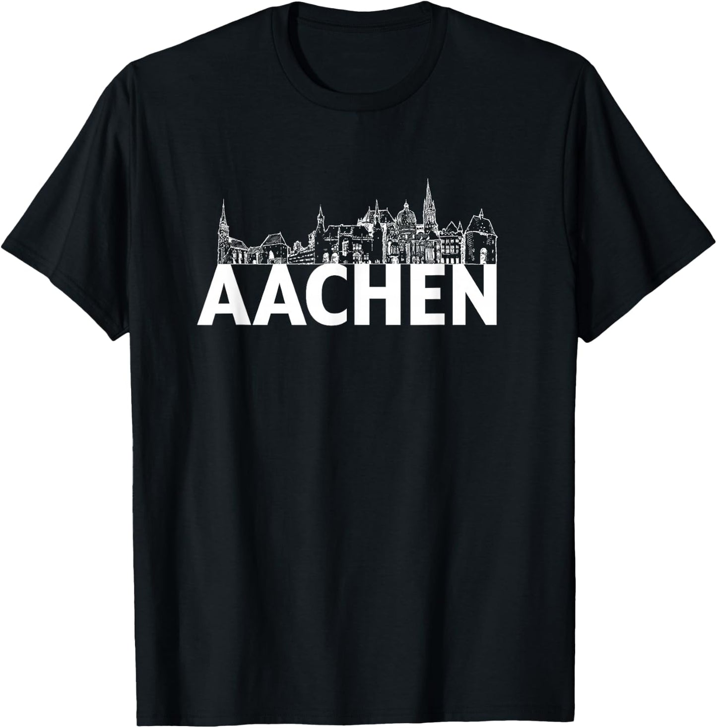 Aachen Deutschland Europa Stadt Skyline Silhouette Umriss Skizze T-Shirt - T-Shirt | Black