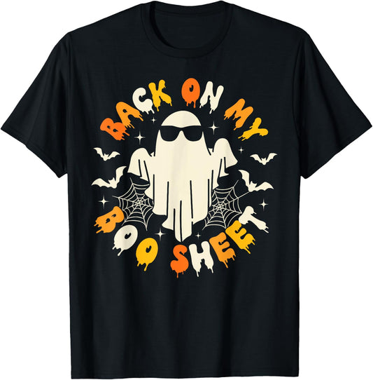 Back On My Boo Sheet Funny Ghost Spooky Halloween Costume T-Shirt - T-Shirt | Black