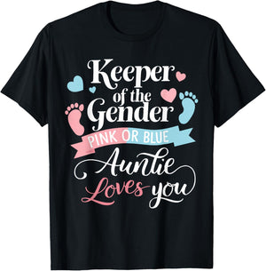 Keeper of The Gender Loves Aunt You Auntie Baby Announcement T-Shirt - T-Shirt | Black