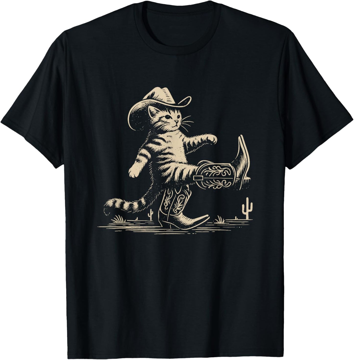 Funny Cowboy Boots for Cat T-Shirt - T-Shirt | Black
