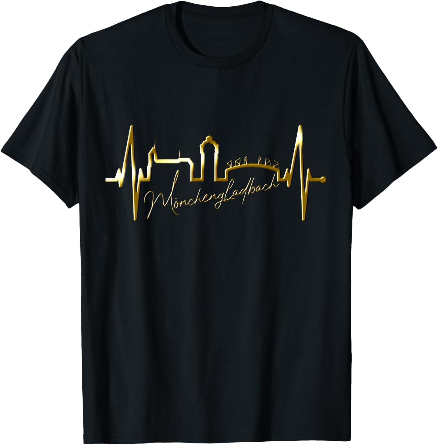 Mönchengladbach Skyline Herzschlag Fan Liebe Mönchengladbach T-Shirt - T-Shirt | Black