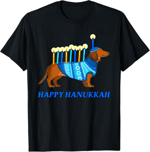 Weiner Dog Menorah Happy Hanukkah Weiner Dog Menorah T-Shirt - T-Shirt | Black