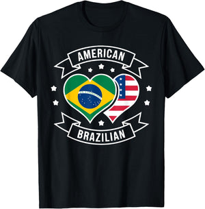 Half American Half Brazilian USA Flag Brazil America T-Shirt - T-Shirt | Black