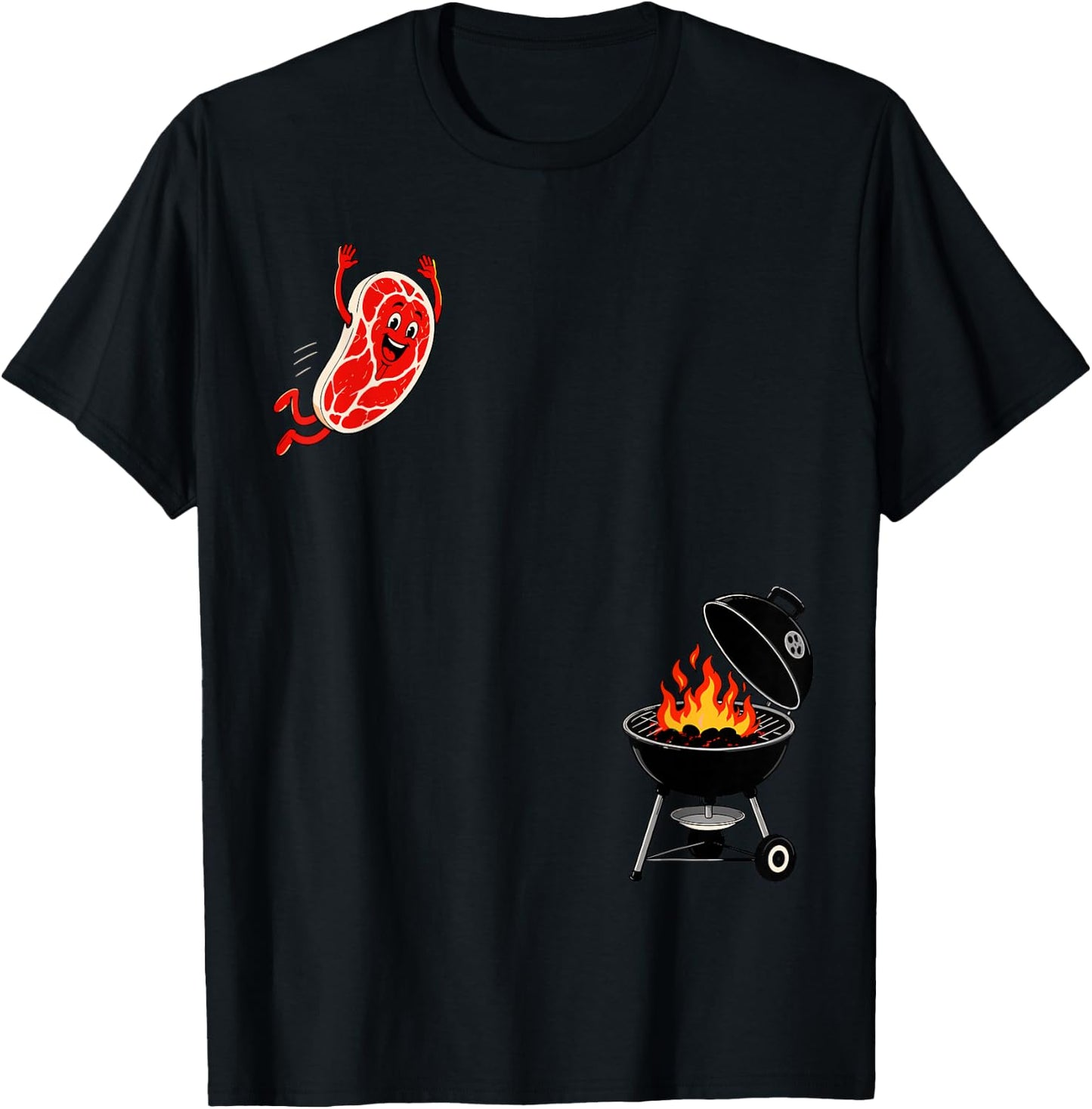 Steak Dive Flying Steak BBQ Grilling Cartoon 4th of July T-Shirt - T-Shirt | Black