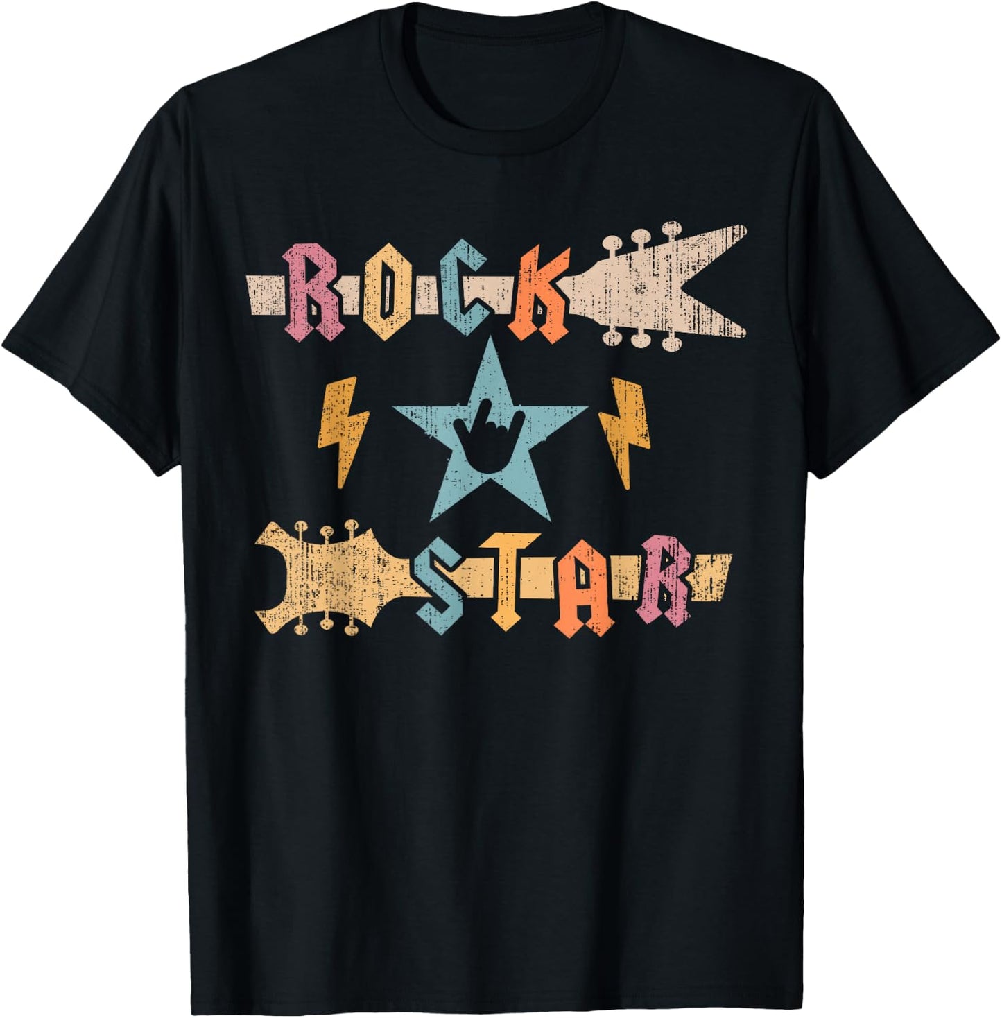 Rock Star Guitar Vintage Rock and Roll Kids Boys Girls T-Shirt - T-Shirt | Black