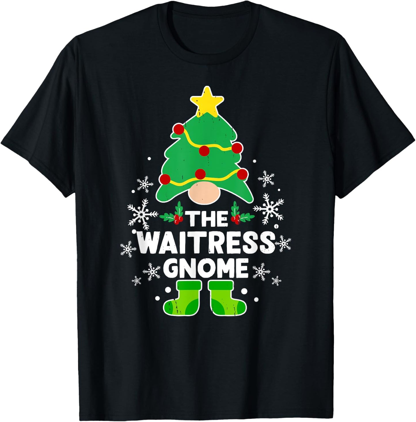 Waitress Gnome Xmas Family Holiday Christmas Matching T-Shirt - T-Shirt | Black