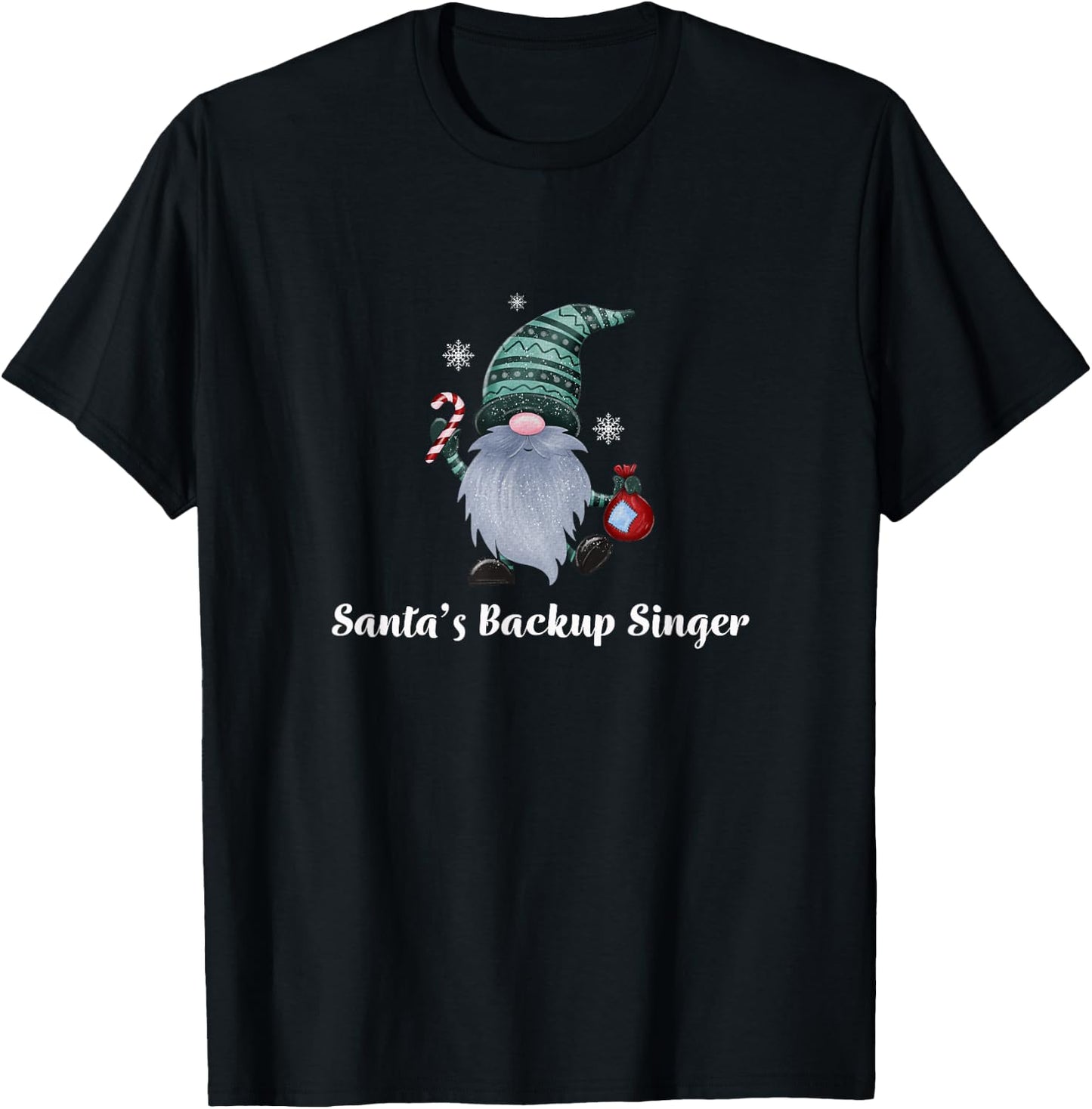 Santa's Backup Singer Christmas Gnome Fun T-Shirt - T-Shirt | Black
