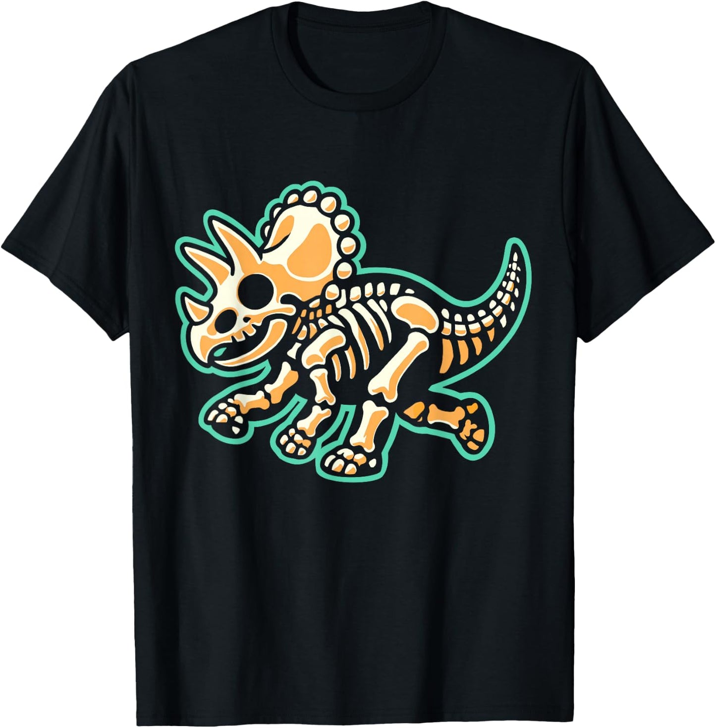 Retro Dinosaur Skeleton Triceratops Xray Boys Kids T-Shirt - T-Shirt | Black
