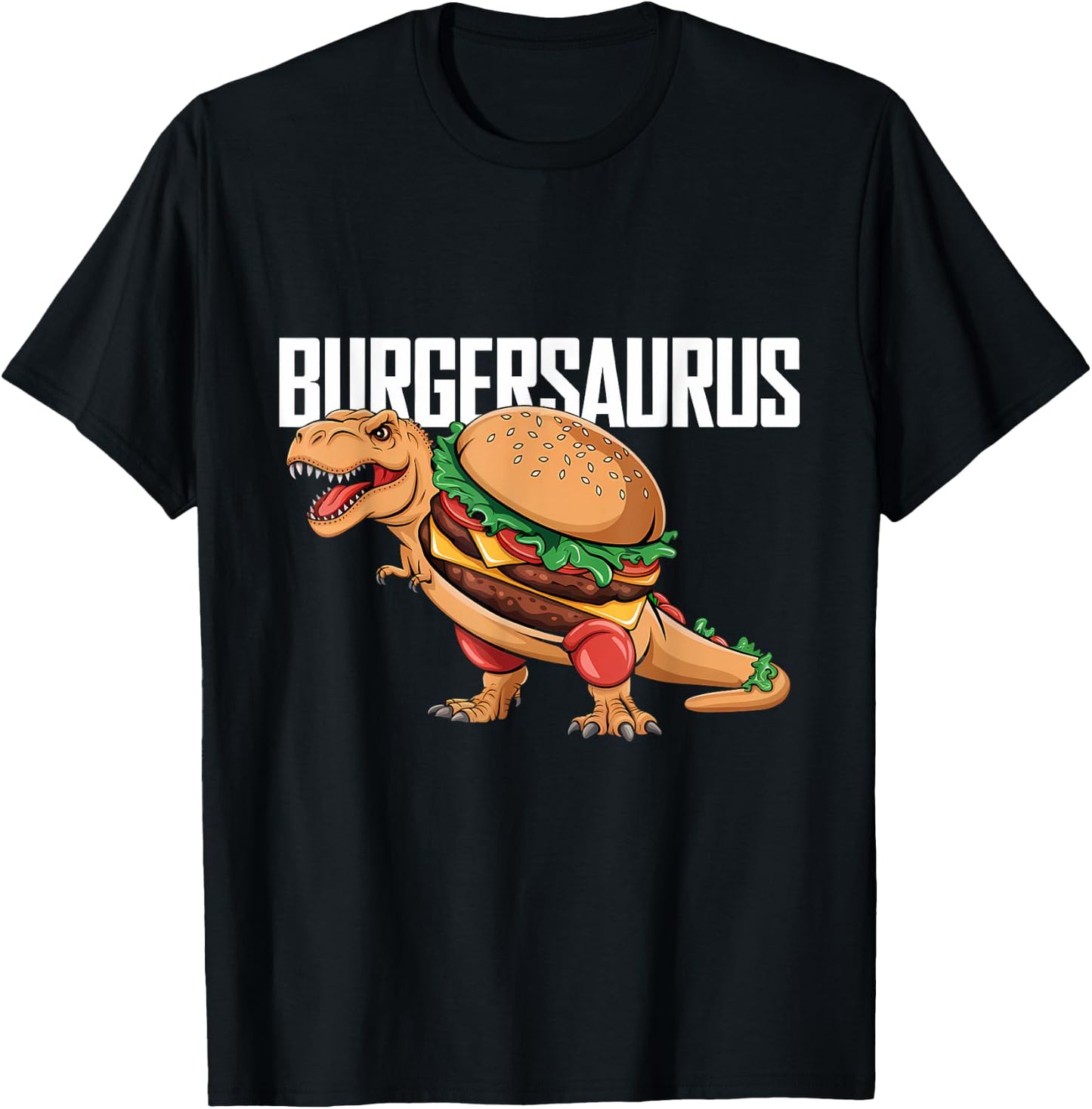 Burger Dinosaur T-Rex Fast Food Dino Funny Burger T-Shirt - T-Shirt | Black