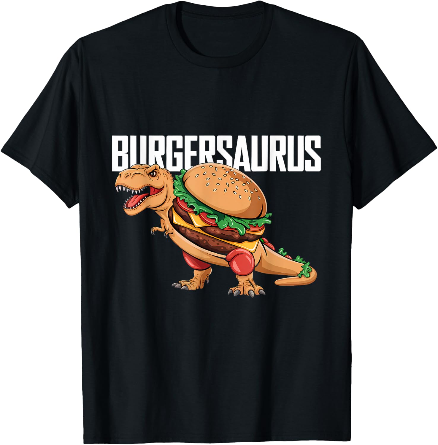 Burger Dinosaur T-Rex Fast Food Dino Funny Burger T-Shirt - T-Shirt | Black