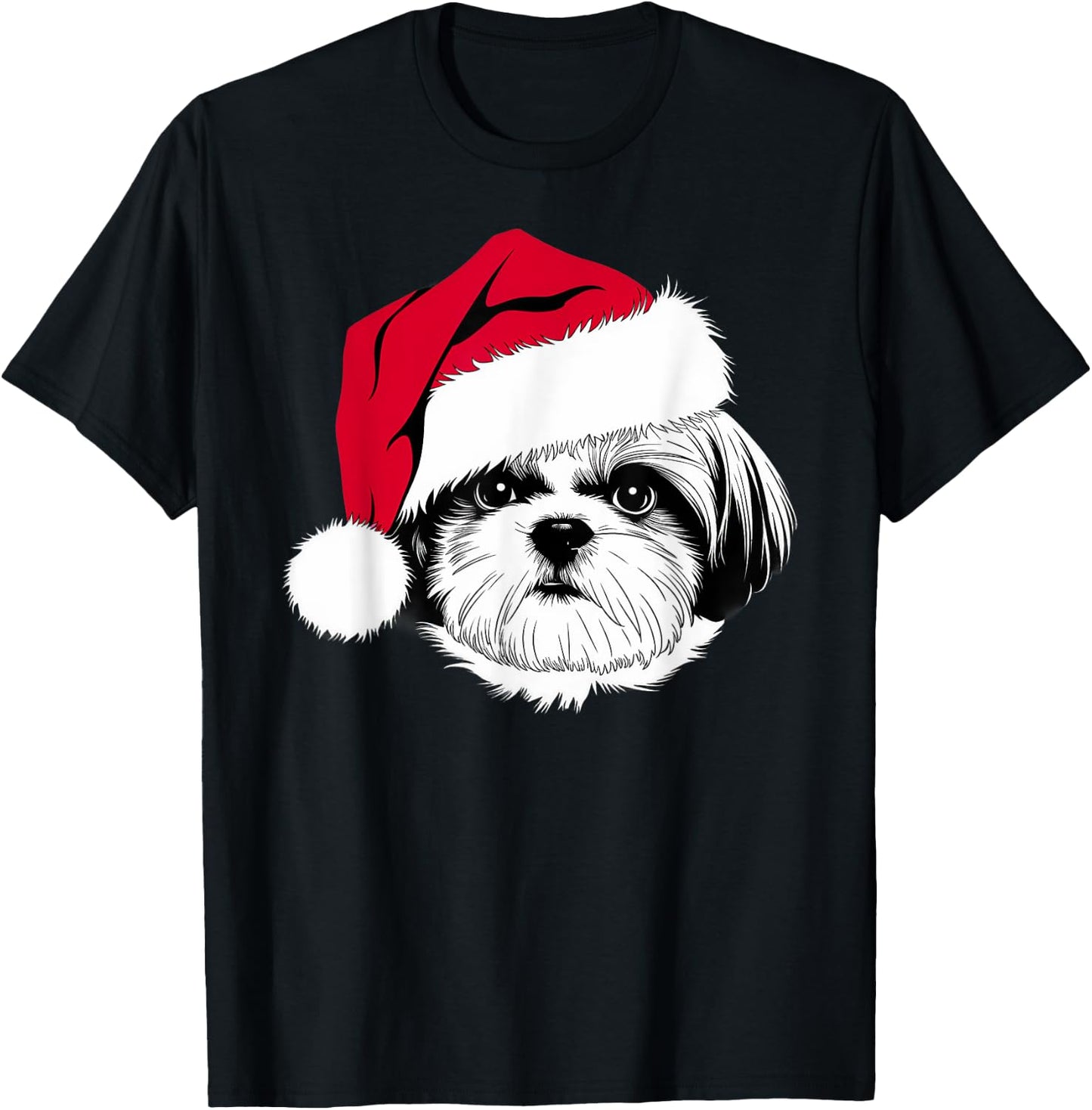 Joyful Shih Tzu Santa Dog on Shih Tzu Christmas Men Women Kids T-Shirt - T-Shirt | Black