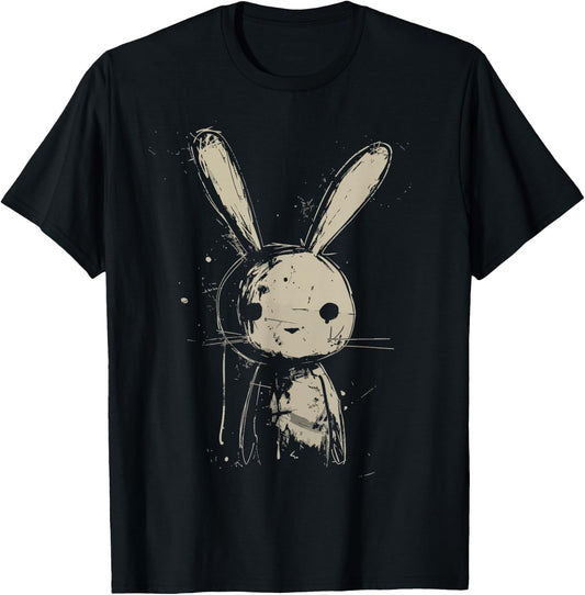 Grunge Bunny Creepy Cute Rabbit Goth Alt Scary Sad Aesthetic T-Shirt - T-Shirt | Black