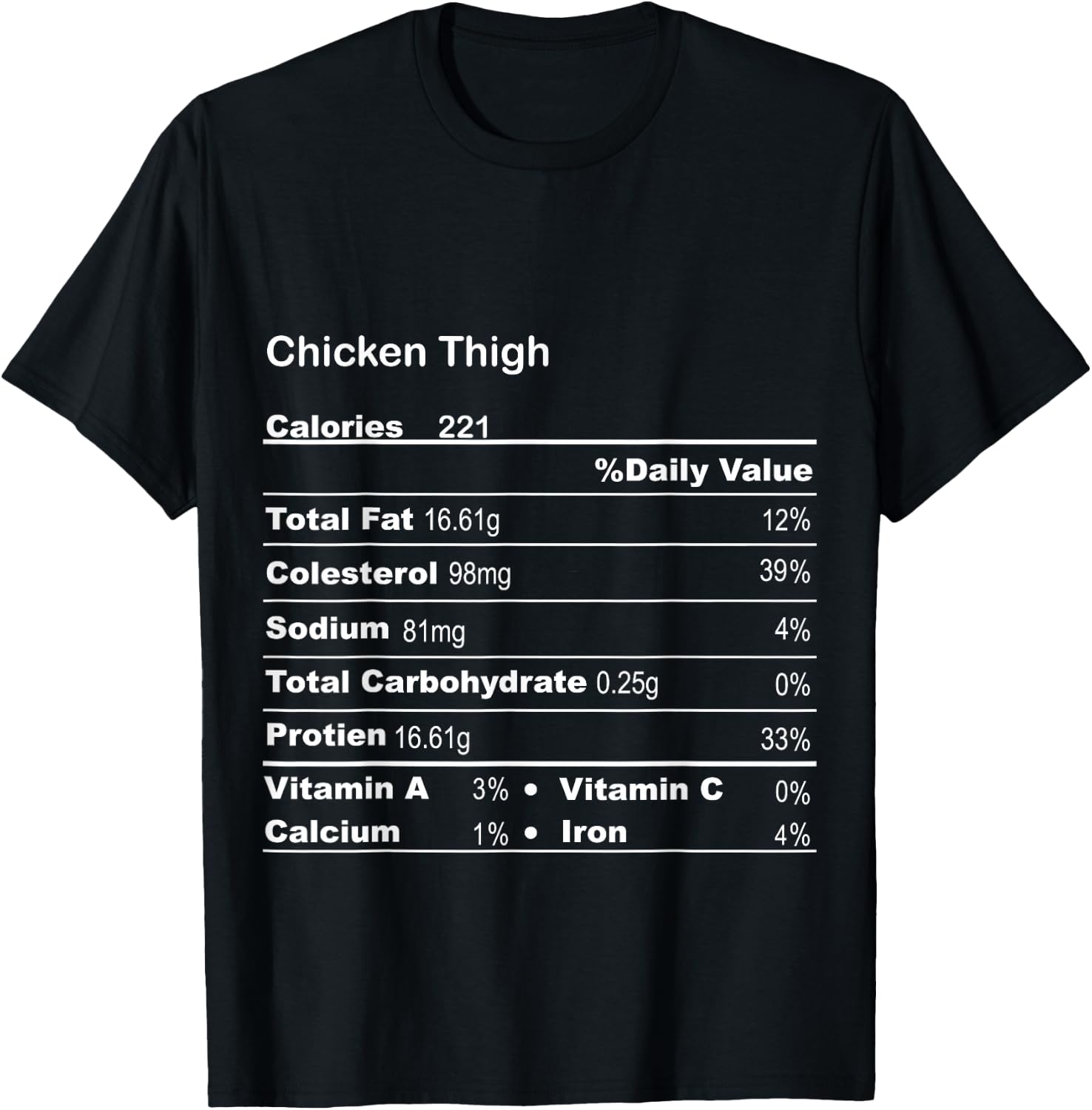 Funny Chicken Thigh Thanksgiving Nutritional Fact T-Shirt - T-Shirt | Black
