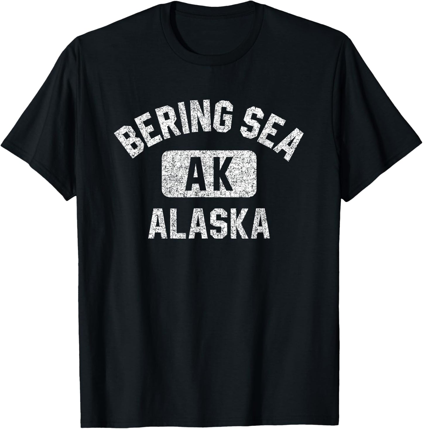 Bering Sea Alaska Gym Style Distressed White Print T-Shirt - T-Shirt | Black