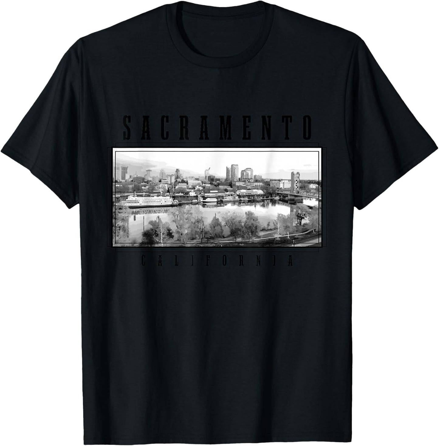 Sacramento California Vintage USA Souvenir Skyline T-Shirt - T-Shirt | Black