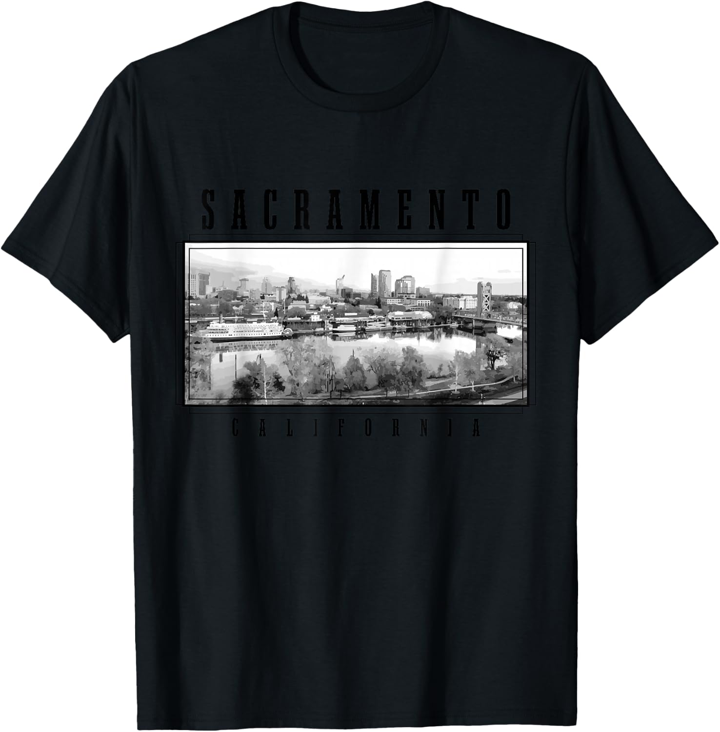 Sacramento California Vintage USA Souvenir Skyline T-Shirt - T-Shirt | Black