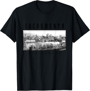 Sacramento California Vintage USA Souvenir Skyline T-Shirt - T-Shirt | Black