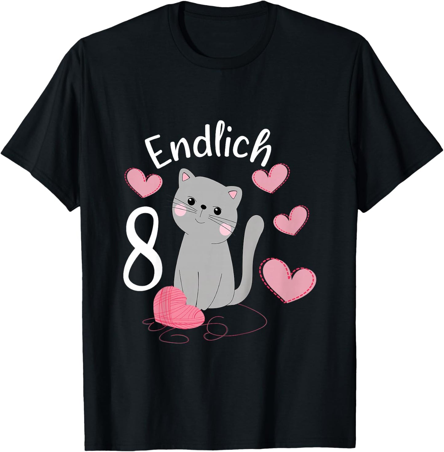 Children's Cute Cat Birthday Shirt Finally 8 Years Girls' , black T-Shirt - T-Shirt | Black