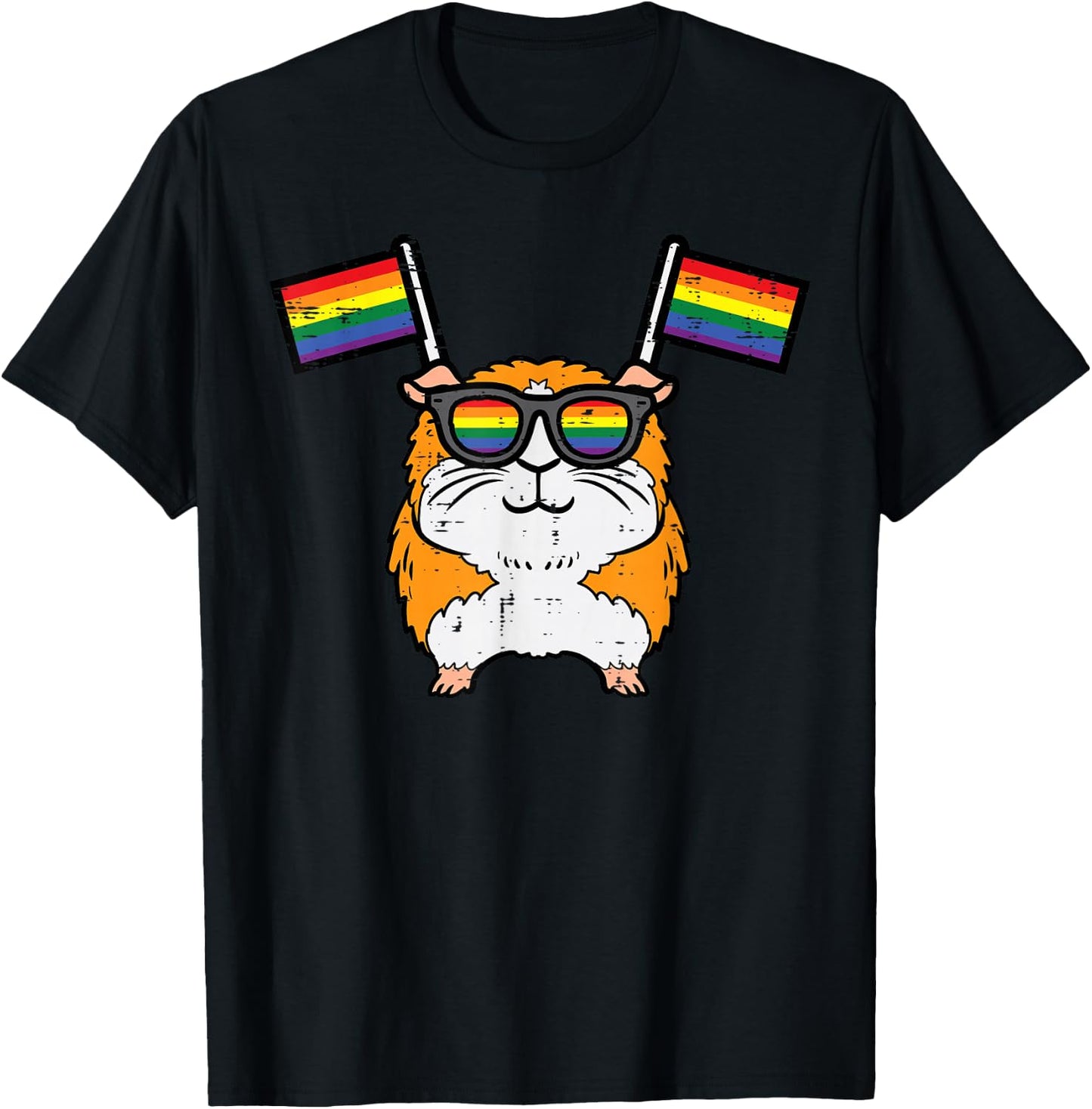 Gay Guinea Pig Rainbow Flag LGBT Pride Month Men Women Kids T-Shirt - T-Shirt | Black