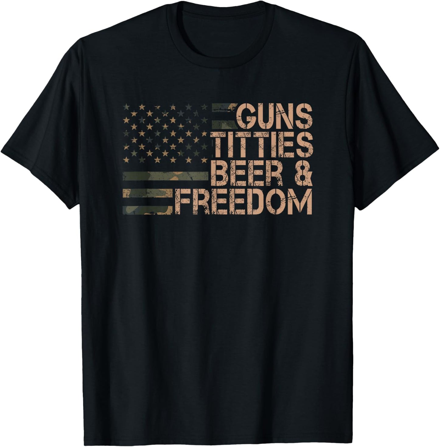 Guns Titties Beer & Freedom - Funny Men's Flag , black T-Shirt - T-Shirt | Black