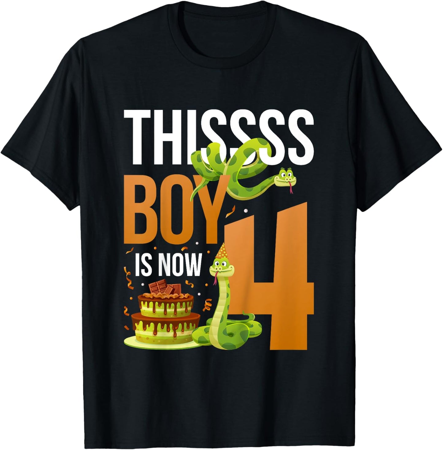 Kids 4th Reptile Birthday 4 Year Old Boy Snake Birthday Party T-Shirt - T-Shirt | Black