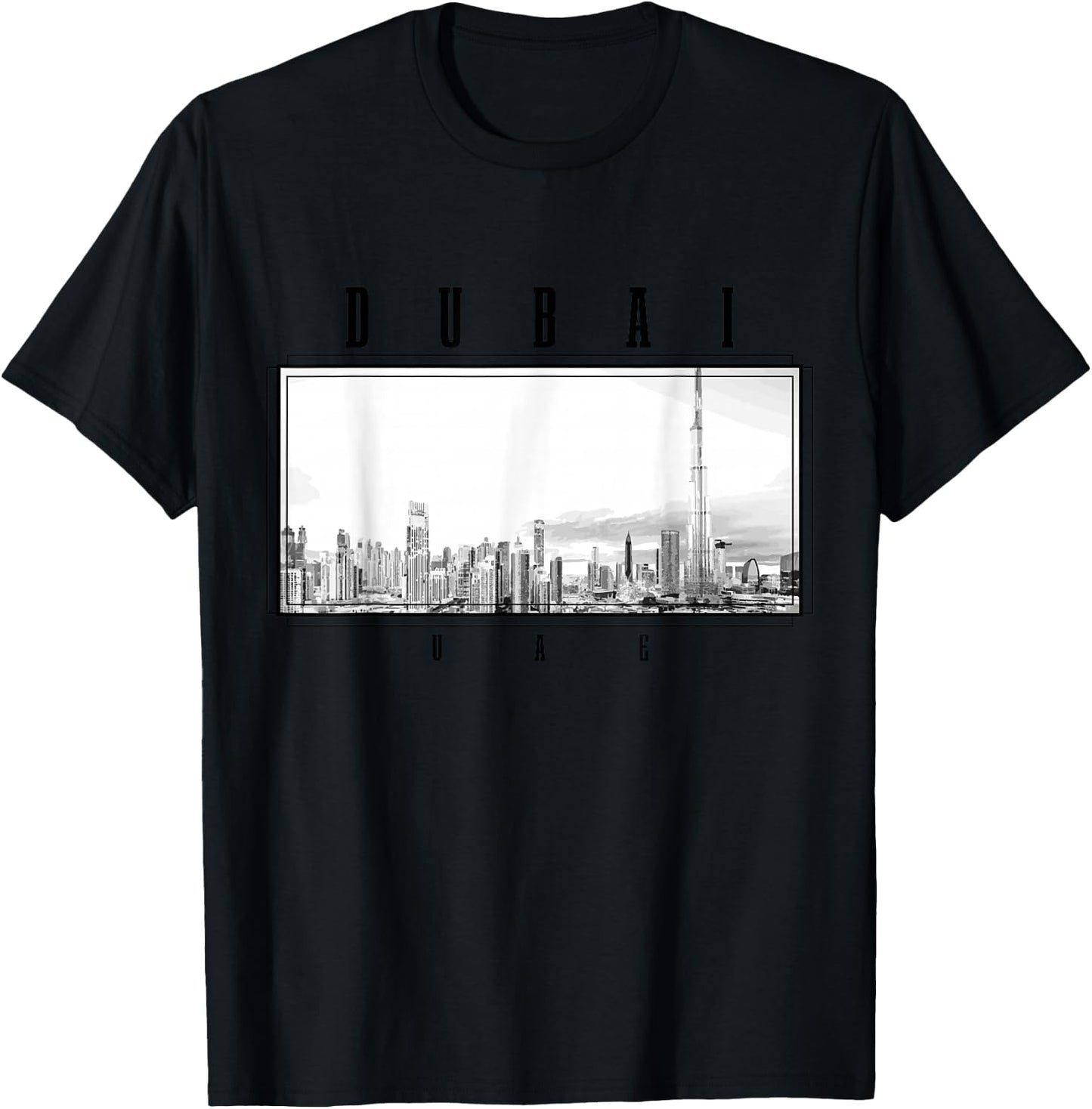 Dubai Vintage Skyline Black and White UAE Vintage Dubai T-Shirt - T-Shirt | Black