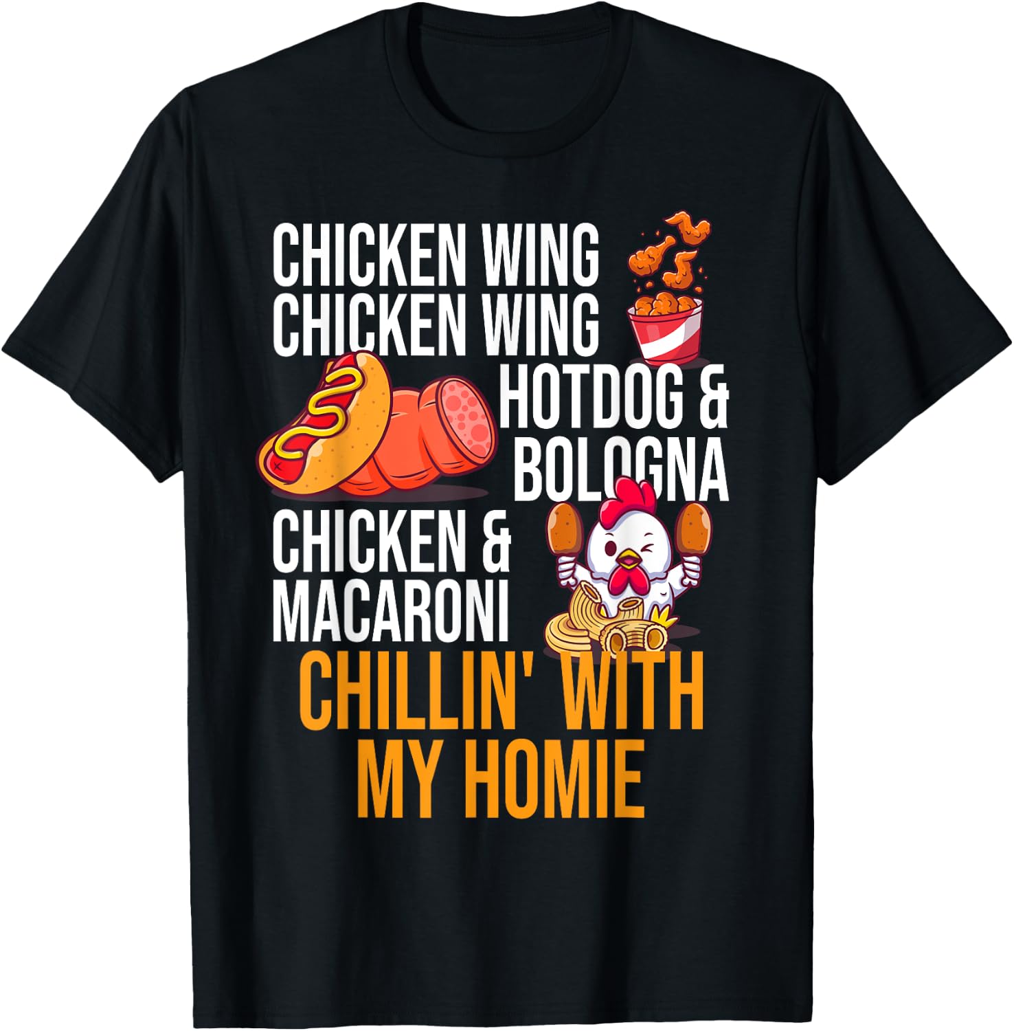 Chicken Wing Chicken Wing Hot Dog And Bologna Men Women Girls Kids T-Shirt - T-Shirt | Black