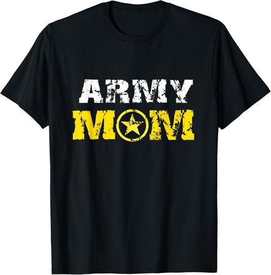 Army Mom Distressed Font with Army Logo, Mom of US Army T-Shirt - T-Shirt | Black