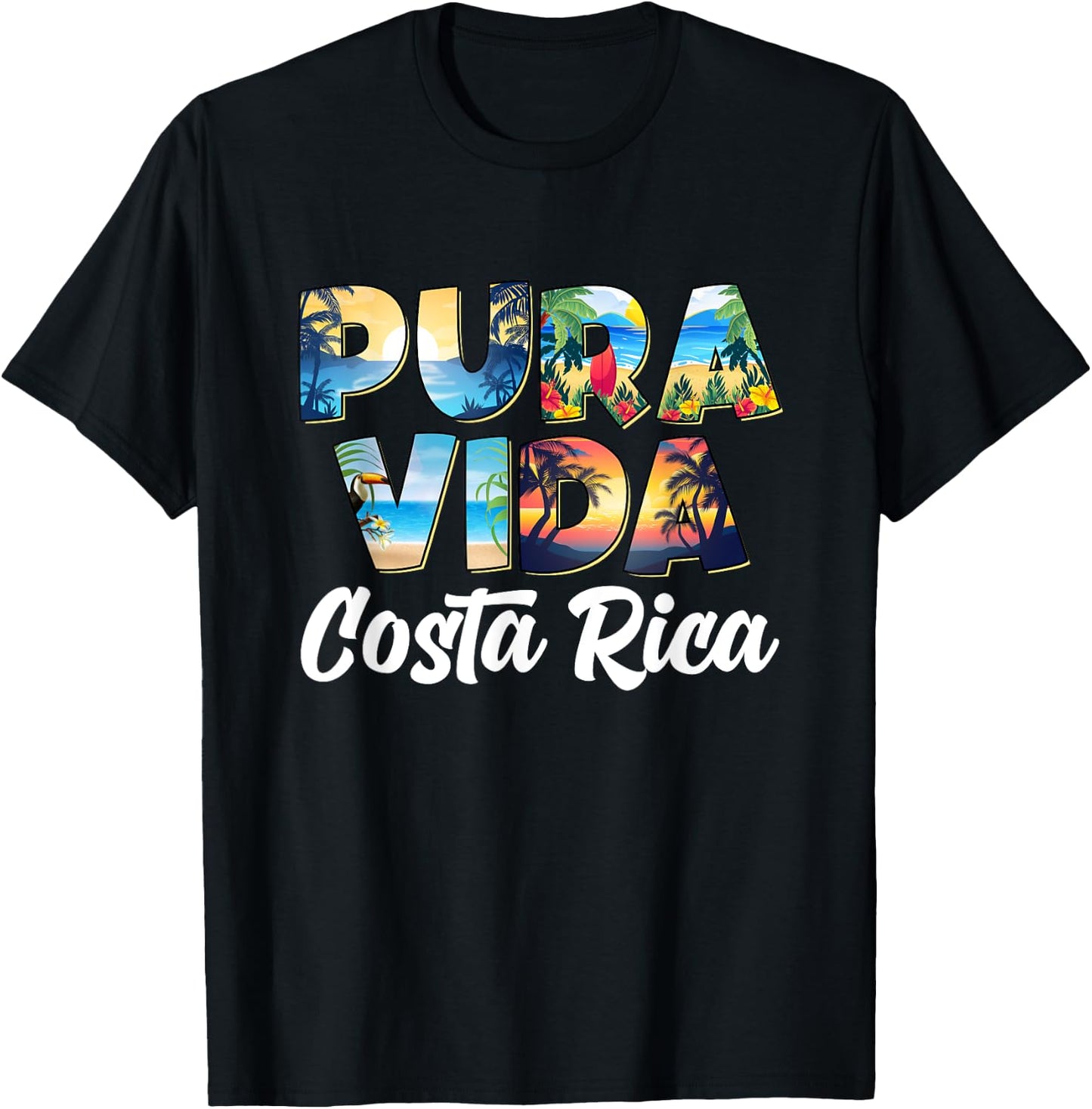 Pura Vida Costa Rica Souvenir - Cool Travel Central America , Black, S T-Shirt - T-Shirt | Black