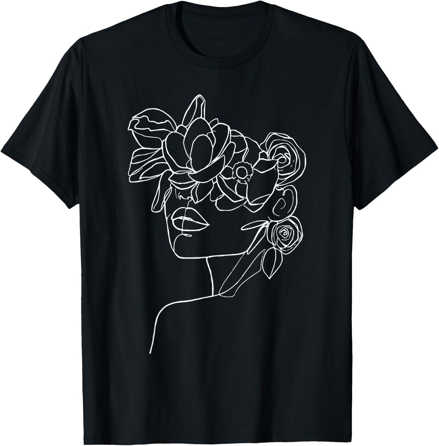 Modern Line Art Woman Face Design Elegant Minimalist T-Shirt - T-Shirt | Black