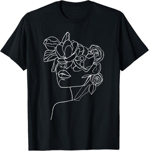 Modern Line Art Woman Face Design Elegant Minimalist T-Shirt - T-Shirt | Black