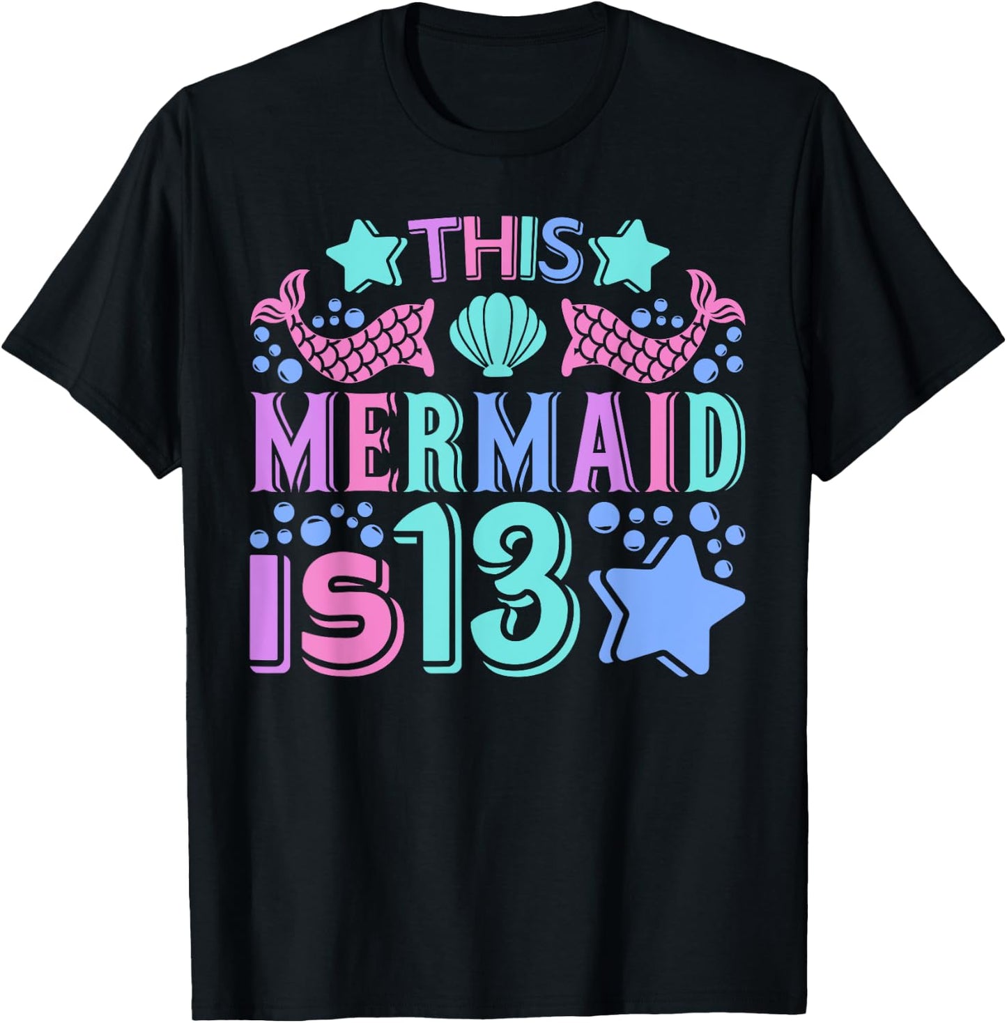 Mermaid 13yr Old Mermaid Birthday Outfit Teen 13th Birthday T-Shirt - T-Shirt | Black