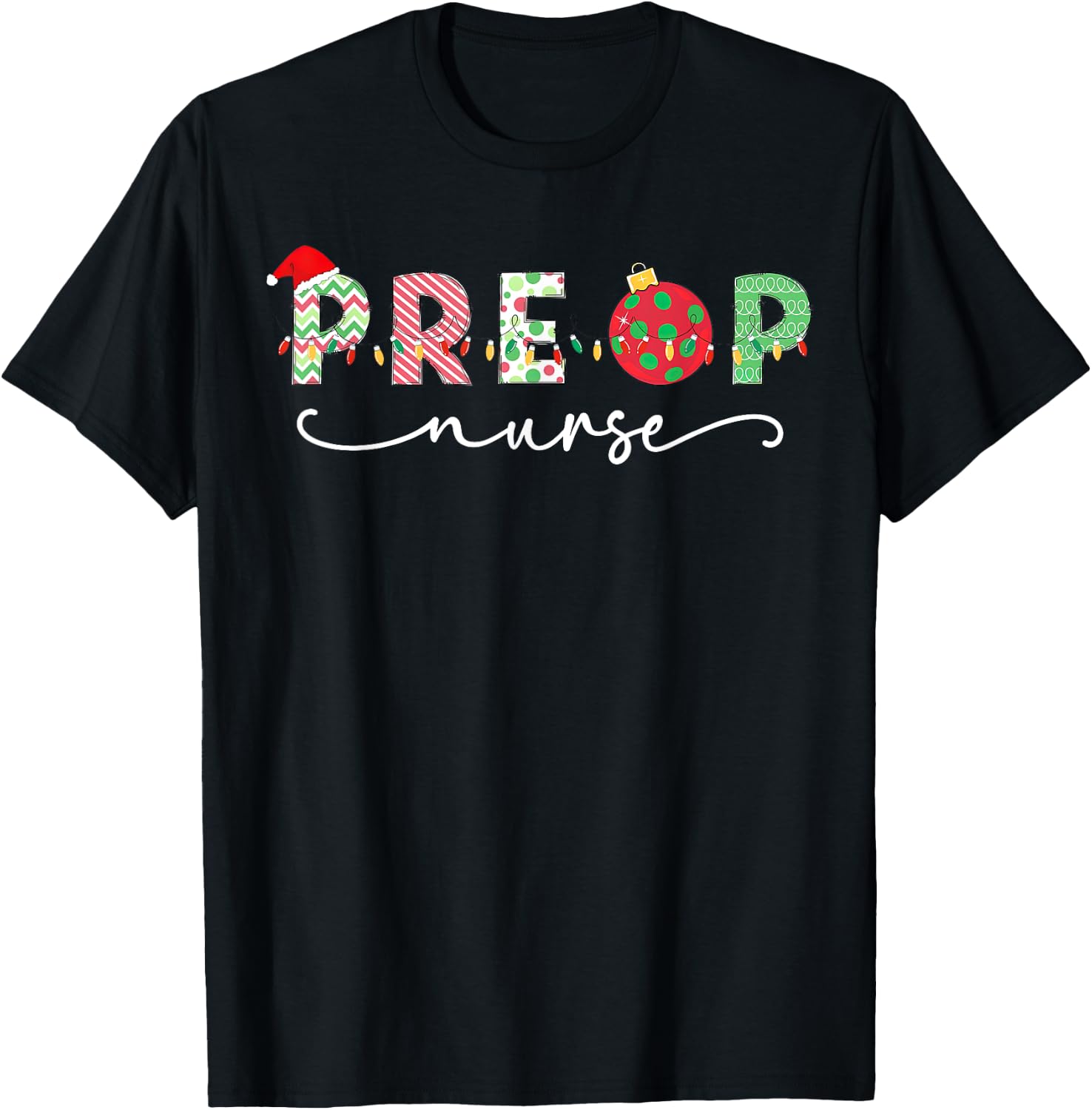 Preoperative Christmas Nurse Santa Hat Bauble PREOP Nursing T-Shirt - T-Shirt | Black