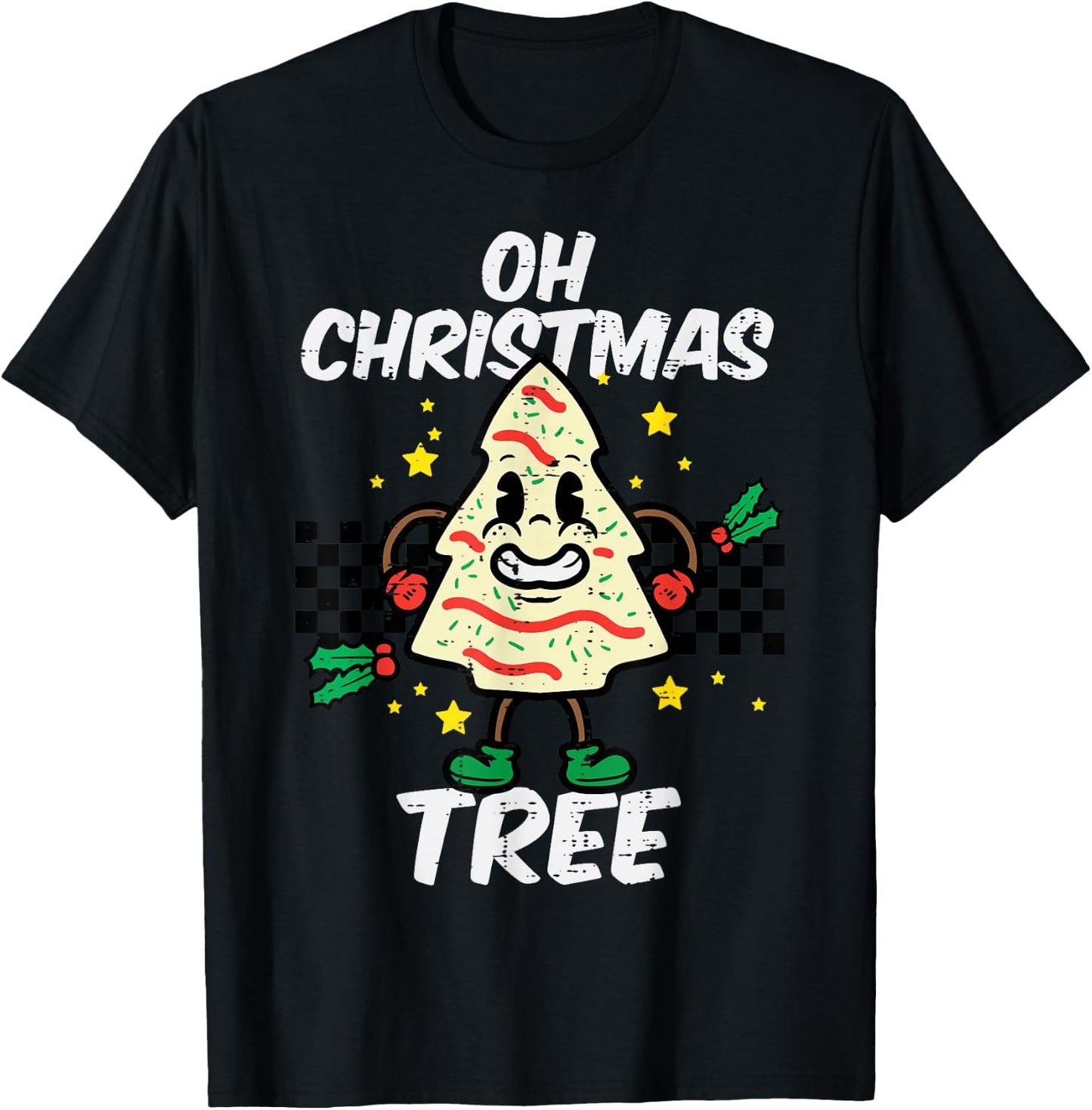 Oh Christmas Tree Cake Retro Groovy Xmas Men Women Kids T-Shirt - T-Shirt | Black